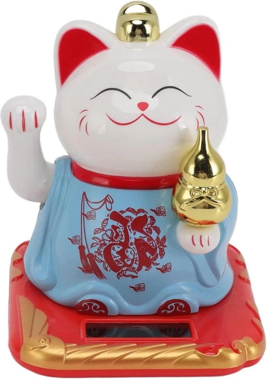 Gatti Fortunati in Ceramica - Decorazione di Benvenuto Feng Shui con Gatto che Si Muove - Ornamento Plastico per Casa e Auto (Azzurro)