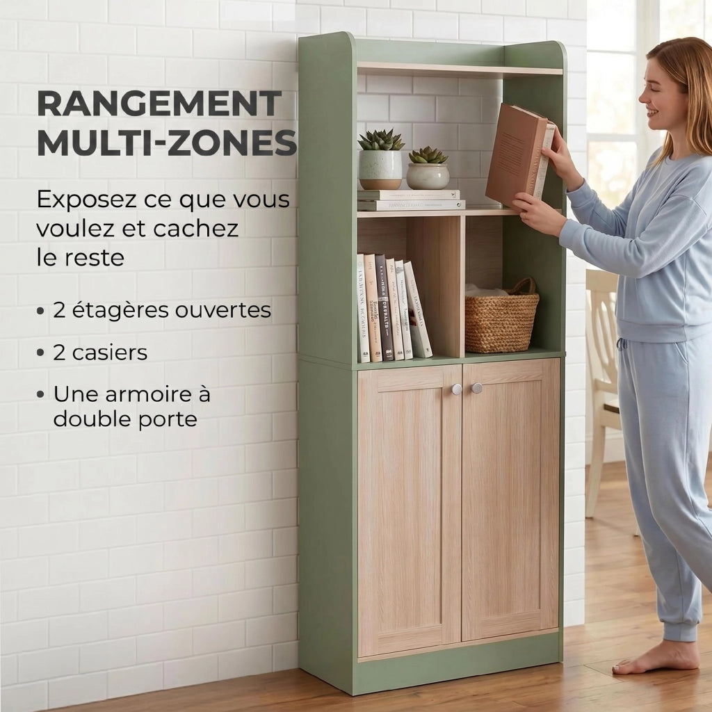 Libreria 5 ripiani con 2 ante ¨C Xylo ¨C Legno naturale e verde 60x30x161cm