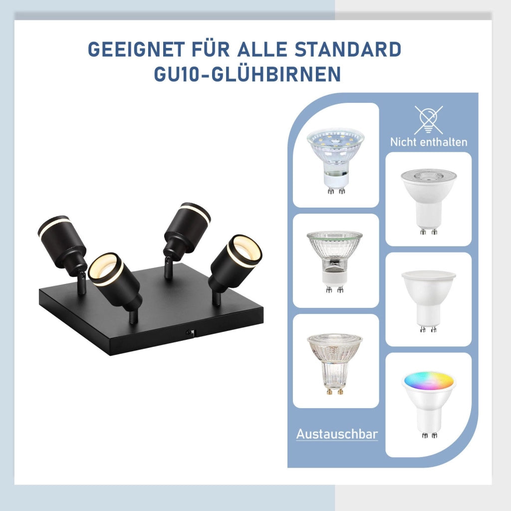 ZMH Faretto da soffitto neri 4 luci GU10 orientabili LED quadrati anche parete senza lampadina