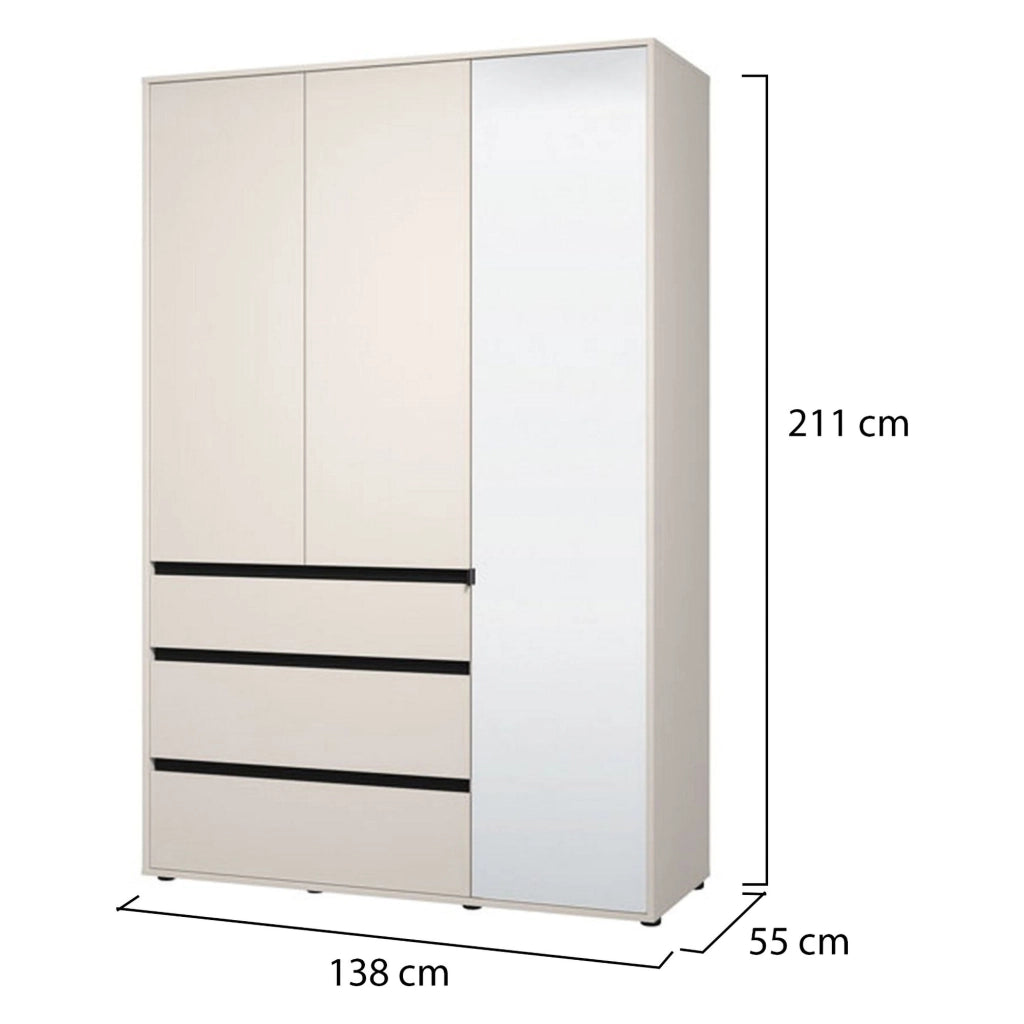 Armadio Camera da Letto Ilbonoo, Guardaroba 3 Ante 4 Ripiani, 138x55 cm Bianco