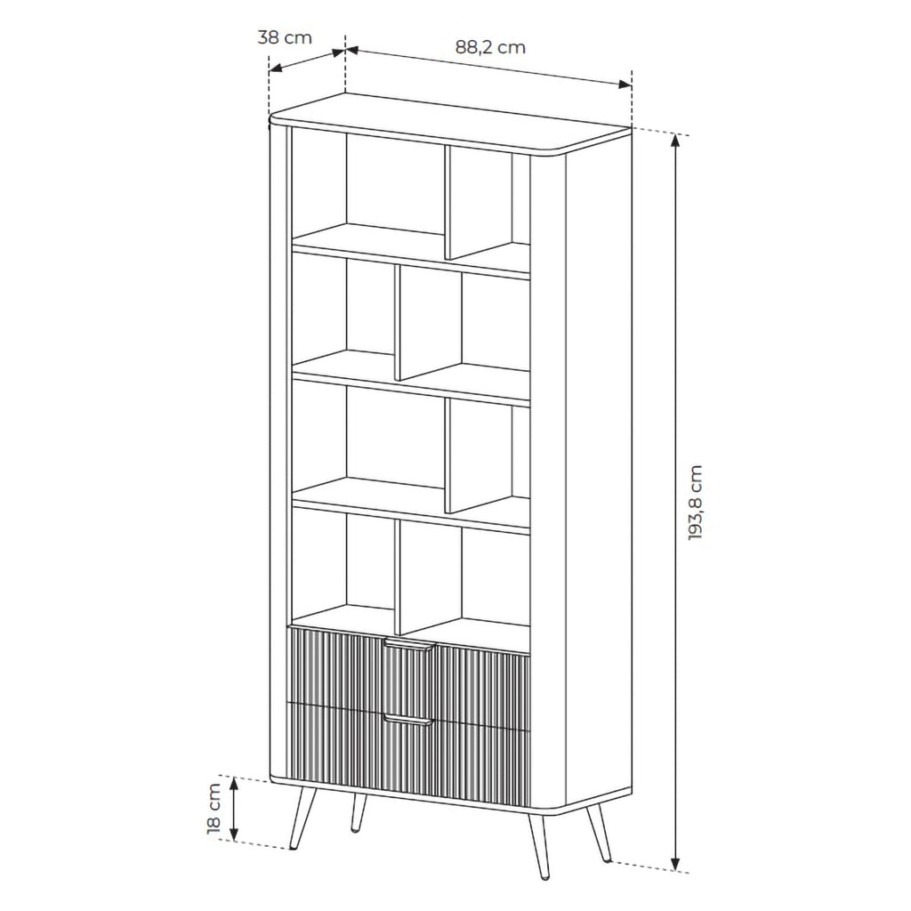 Biblioteca Kabavasi, Libreria 2 Cassetti, 88x38x194h cm Nero