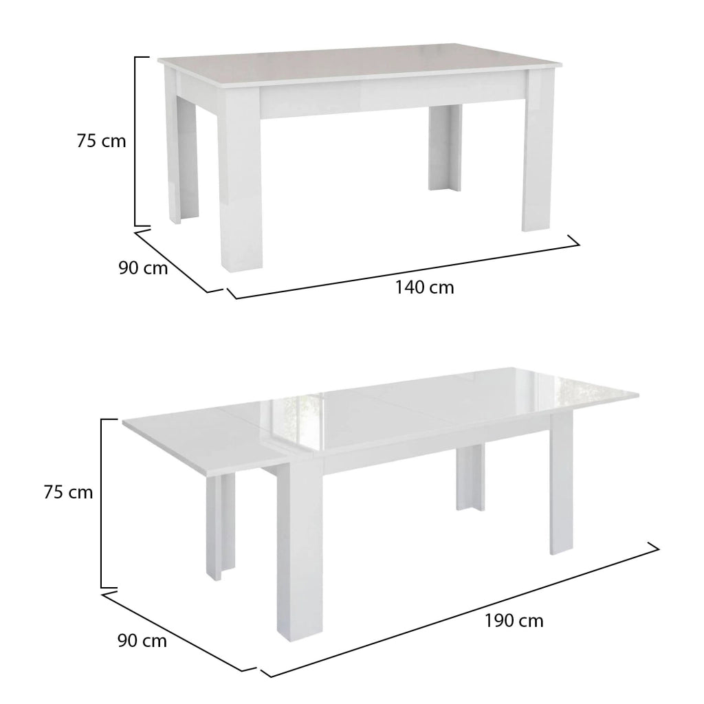 Tavolo per sala da pranzo Arizon, Made in Italy, Tavolo moderno con allunghe, Consolle allungabile, cm 140/190x90h75, Bianco lucido