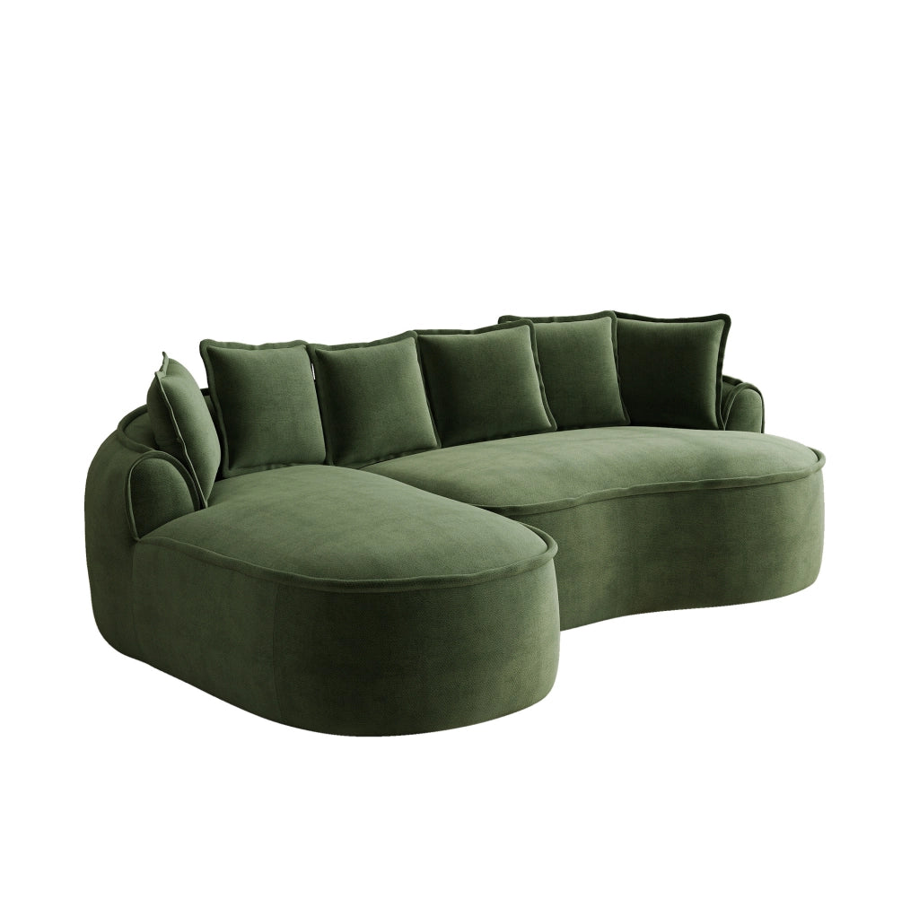 Divano modulare in ciniglia; 2 moduli; con chaise longue e ampi braccioli; verde