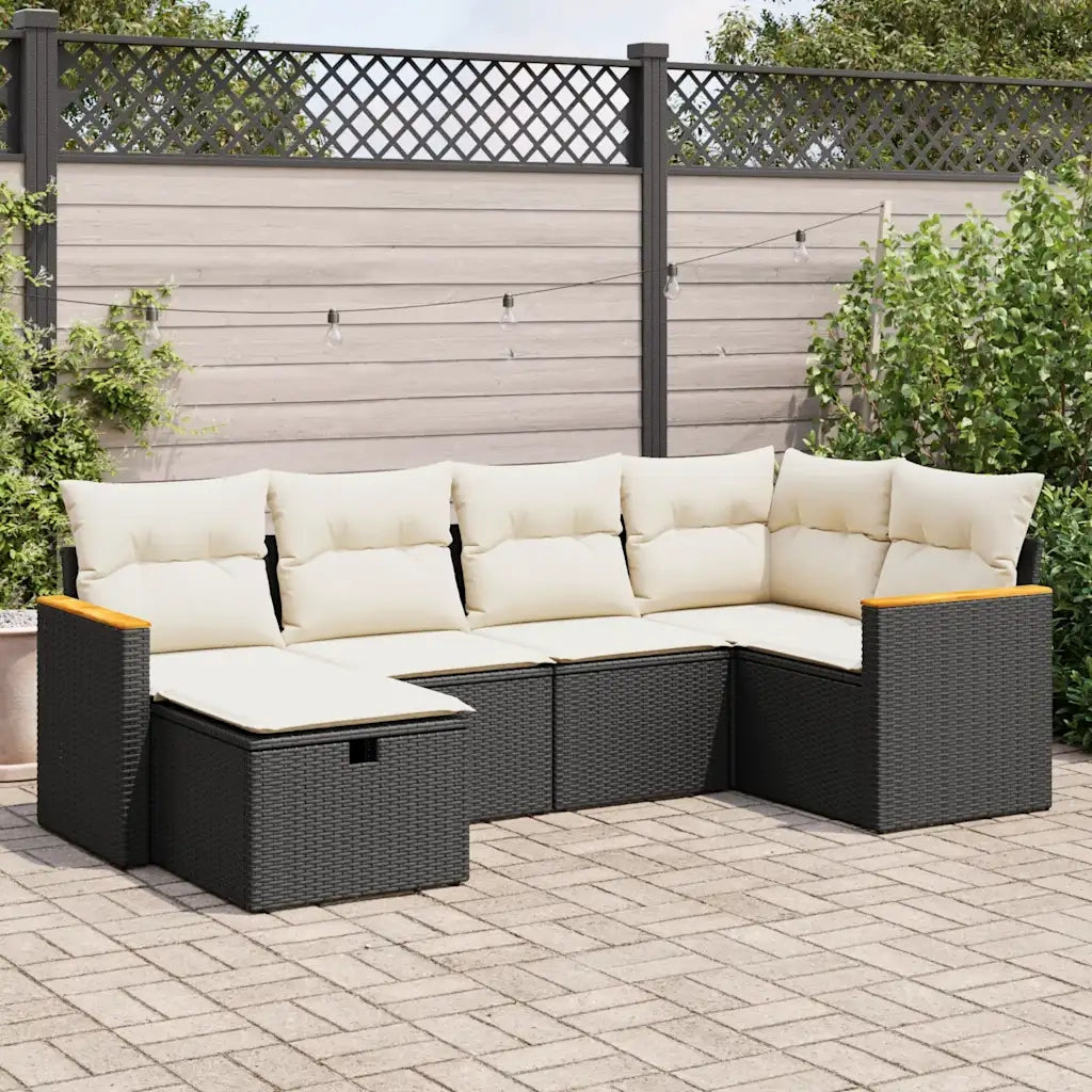 Set Divano da Giardino 6 pz con Cuscini Nero in Polyrattan 3325913