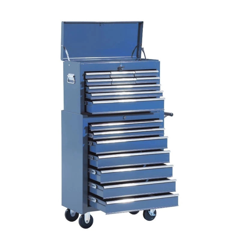 Carrello portautensili, carrello da officina, carrello con ruote e 4 cassetti, blu, mobile e stabile, ideale per garage e officina