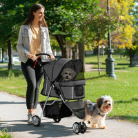 Passeggino per Cani Pieghevole 75x45x97 cm con Portabicchieri e Cestino in Tessuto Grigio Carbone