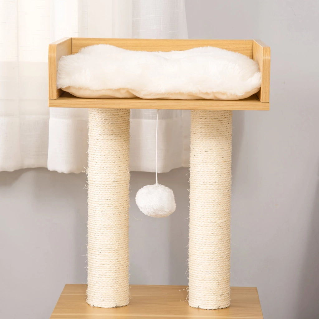 Albero per gatti a 2 livelli con letto e tiragraffi ¨C zephmum ¨C bianco e rovere 35x35x81 cm
