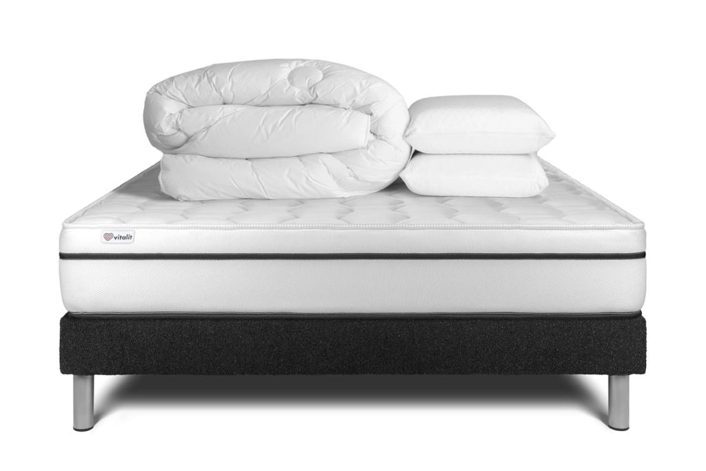 Pacchetto letto completo - Materasso 180x200cm + Box spring con doghe (kit) + 2 cuscini + Piumino - Vital Spa
