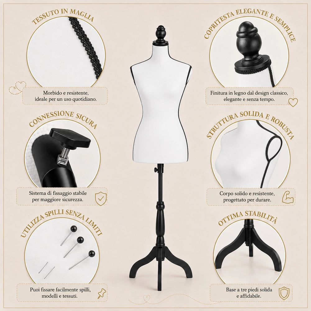 Manichino Sartoriale Femminile 50 Spilli Modello Bianco e Nero Sartoria Donna
