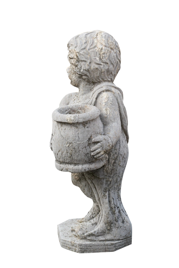 Biscottini Vecchia statua raffigurante una coppia putti con un vaso in pietra Molto solida