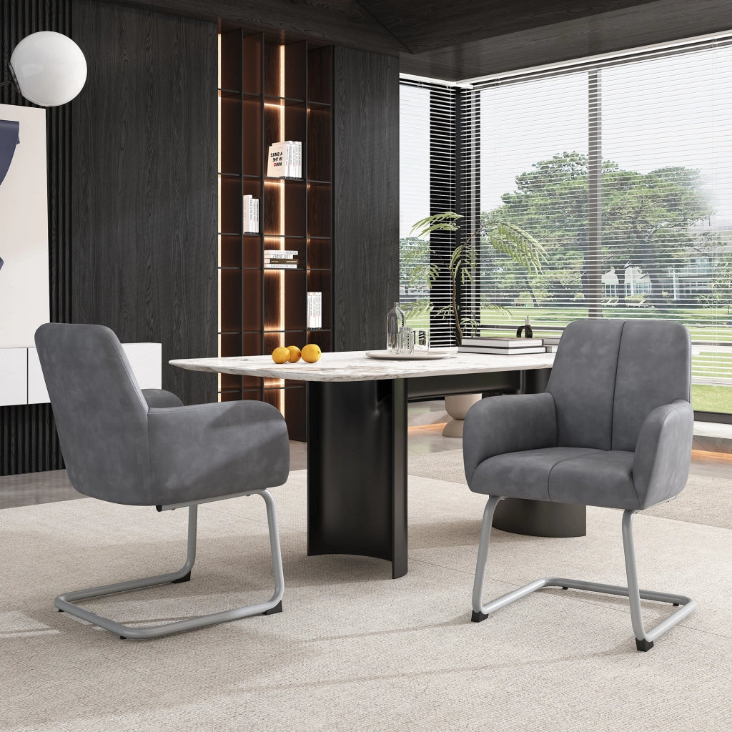 Sedia da pranzo set da 2 con struttura in acciaio, design ergonomico e braccioli integrati, in microfibra grigia