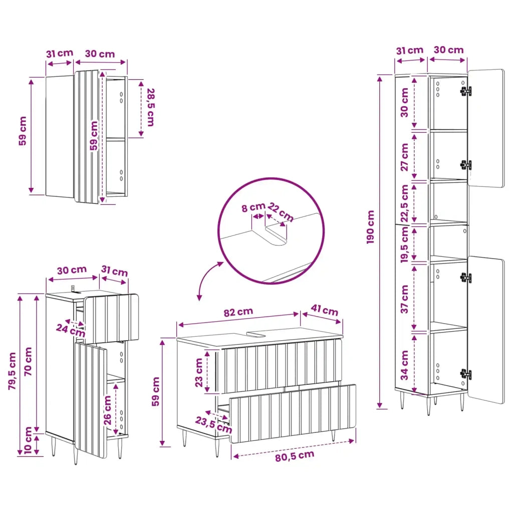 Set di Mobili da Bagno da 4 Pezzi ZWOLLE Rovere Sonoma 3417920
