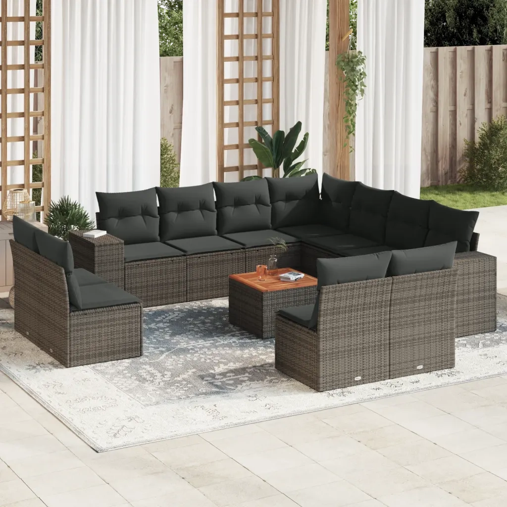 Set Divani da Giardino 12 pz con Cuscini Grigio in Polyrattan 3257838