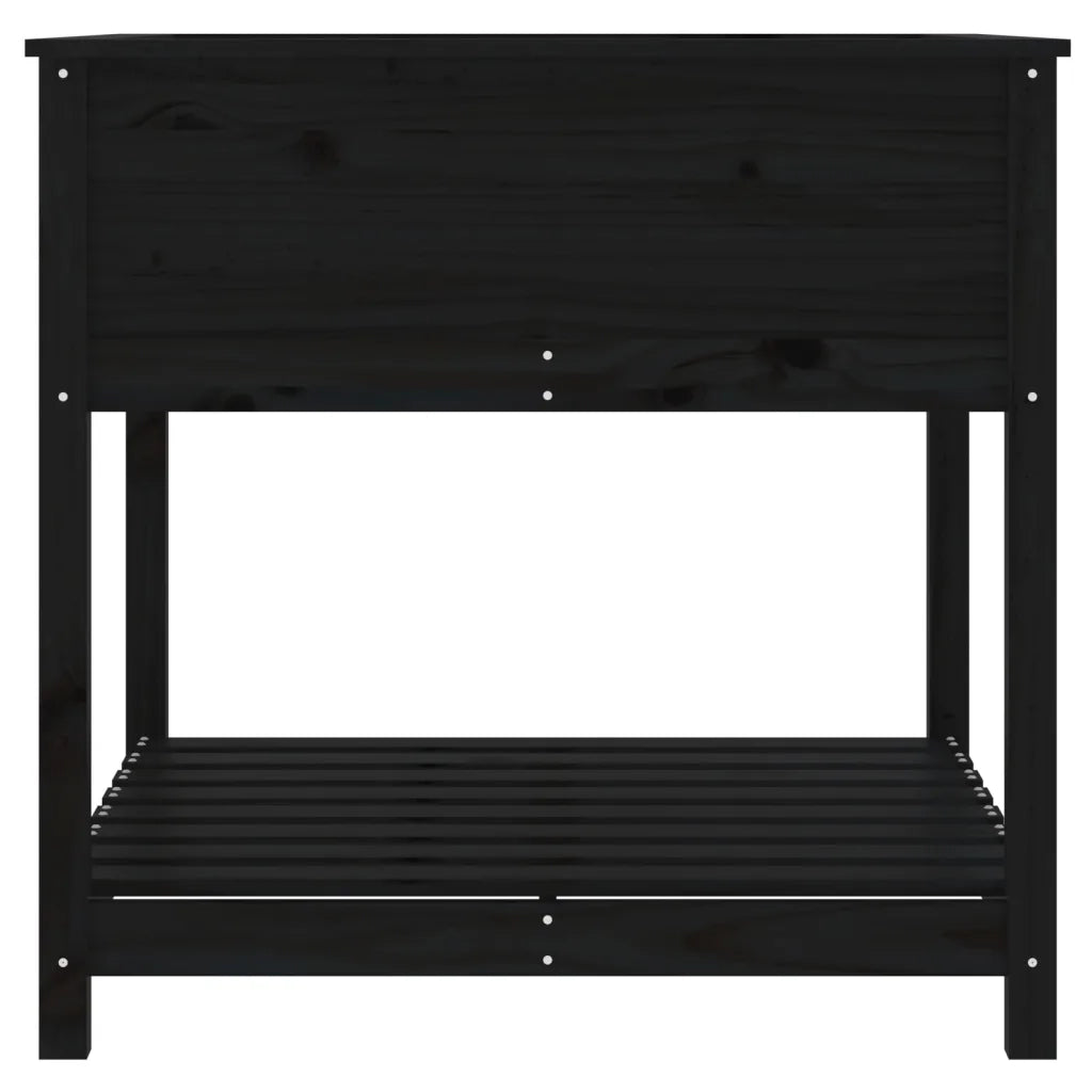 Fioriera con Mensola-Vaso con Ripiano-Contenitore per Piante Nera 82,5x82,5x81cm Legno Massello di Pino