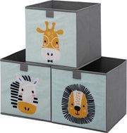 Organizzatore di giocattoli per bambini con tema animali - Organizzatore di giocattoli pieghevole - Set da 3 - 28 x 28 x 28 cm