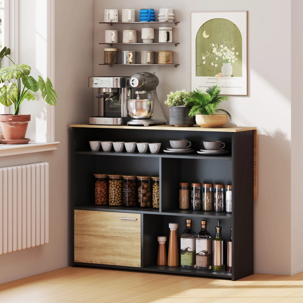 Tavolo da cucina allungabile con ripiano e scomparti ¨C Zephmum ¨C Nero 116x79.6x90.5cm