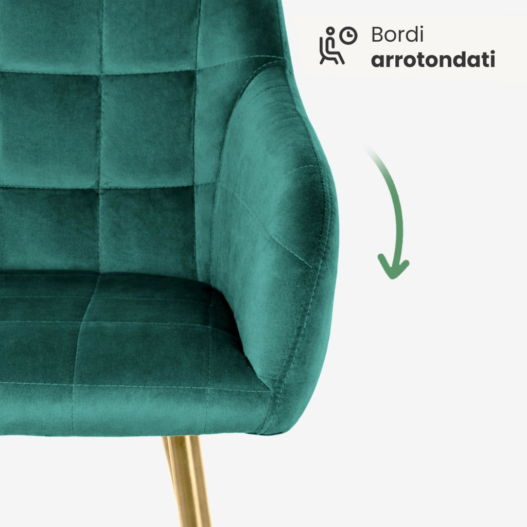 Set di 2 Sedie imbottite con cuciture quadrate LUXANO Verde Bottiglia gambe oro