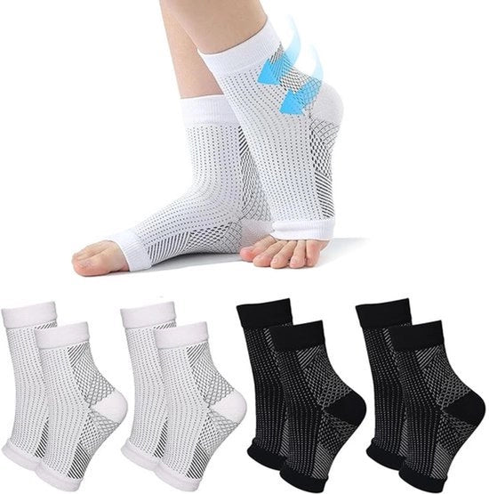 Calze ortopedici compressi, 4 paia (XXL 44 misure o più) - per plantari fasciiti - per uomo e donna (2 neri, 2 bianchi)