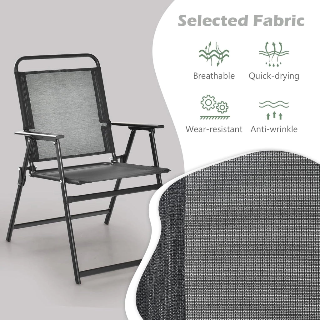 Set di 4 sedie pieghevoli da giardino portatili con schienale alto, sedie da balcone con piedini antiscivolo, sedie da campeggio portata fino a 150 kg, sedie da terrazza per giardino, patio
