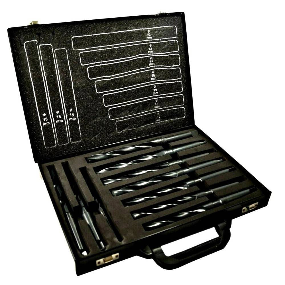 Trade Shop - Set 10 Punte Elicoidale Da 14 A 23 Mm Frese Ferro Legno Per Trapano In Valigetta -