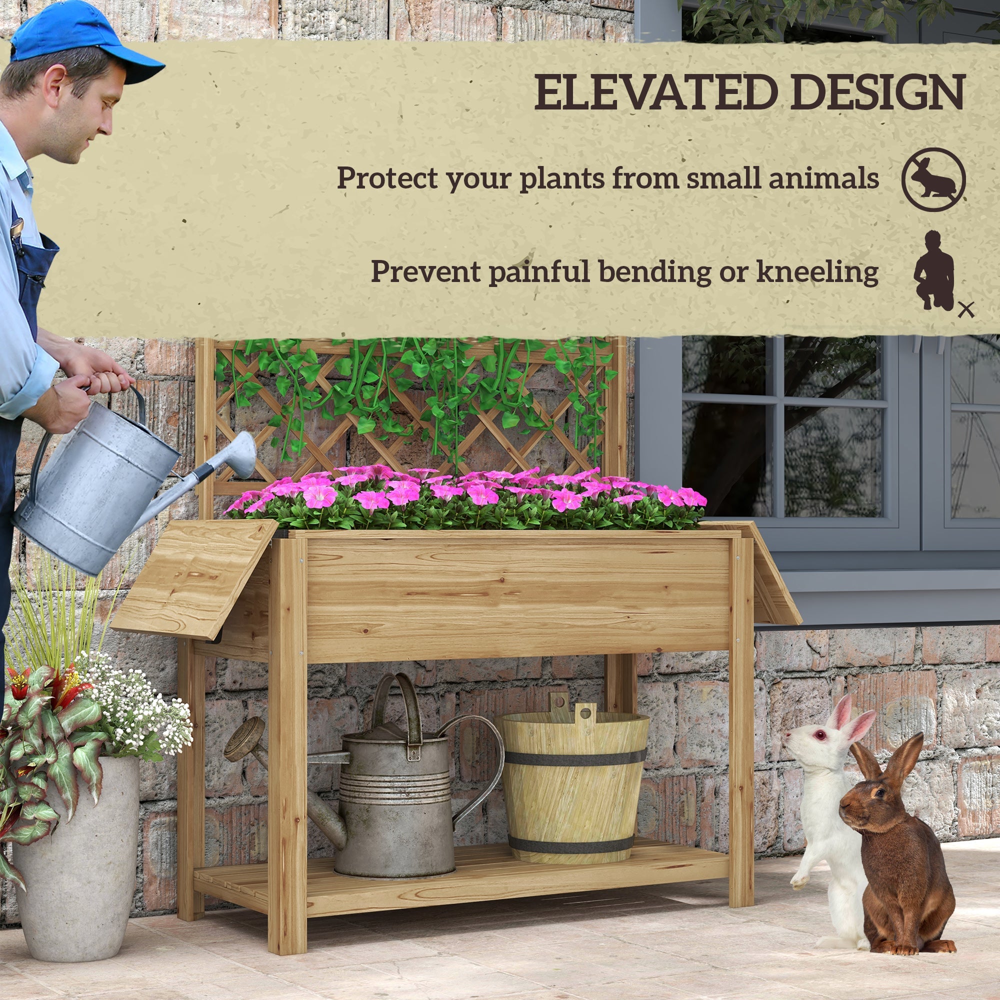 Fioriera con Grigliato e Ripiani Laterali e Inferiore 140x45x151 cm in Legno di Abete