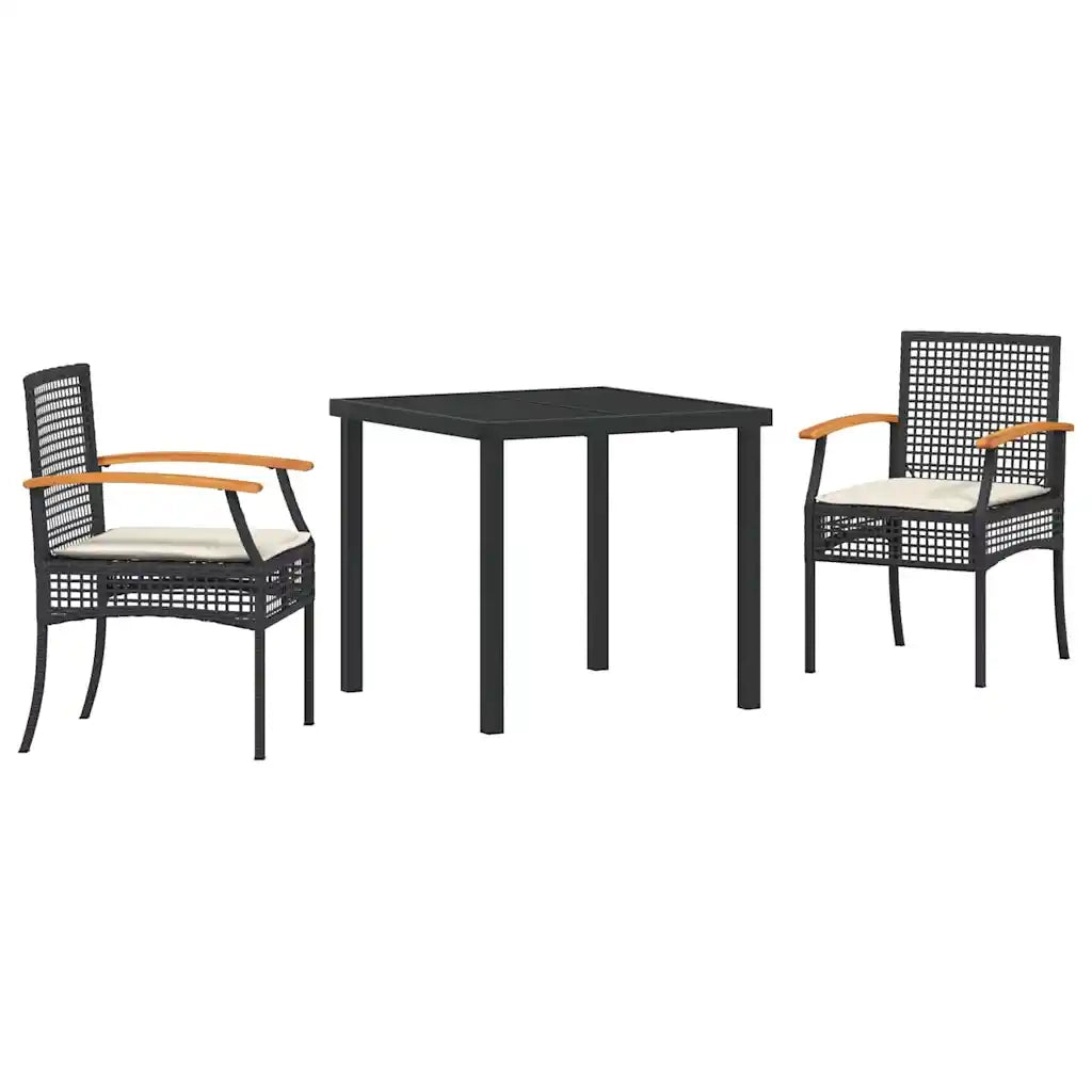 Set da Pranzo per Giardino con cuscino 3 pcs Nero Rattan 3380813