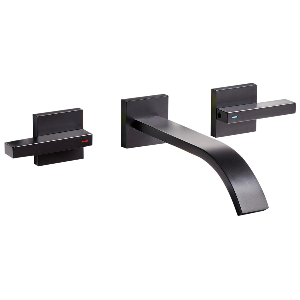 Rubinetto Miscelatore per lavabo a parete in ottone nero 3 fori per rubinetti doppia leva