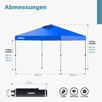 Gazebo pieghevole pop-up blu, 3 x 3 m con ruote Tenda per fiere eventi mercati