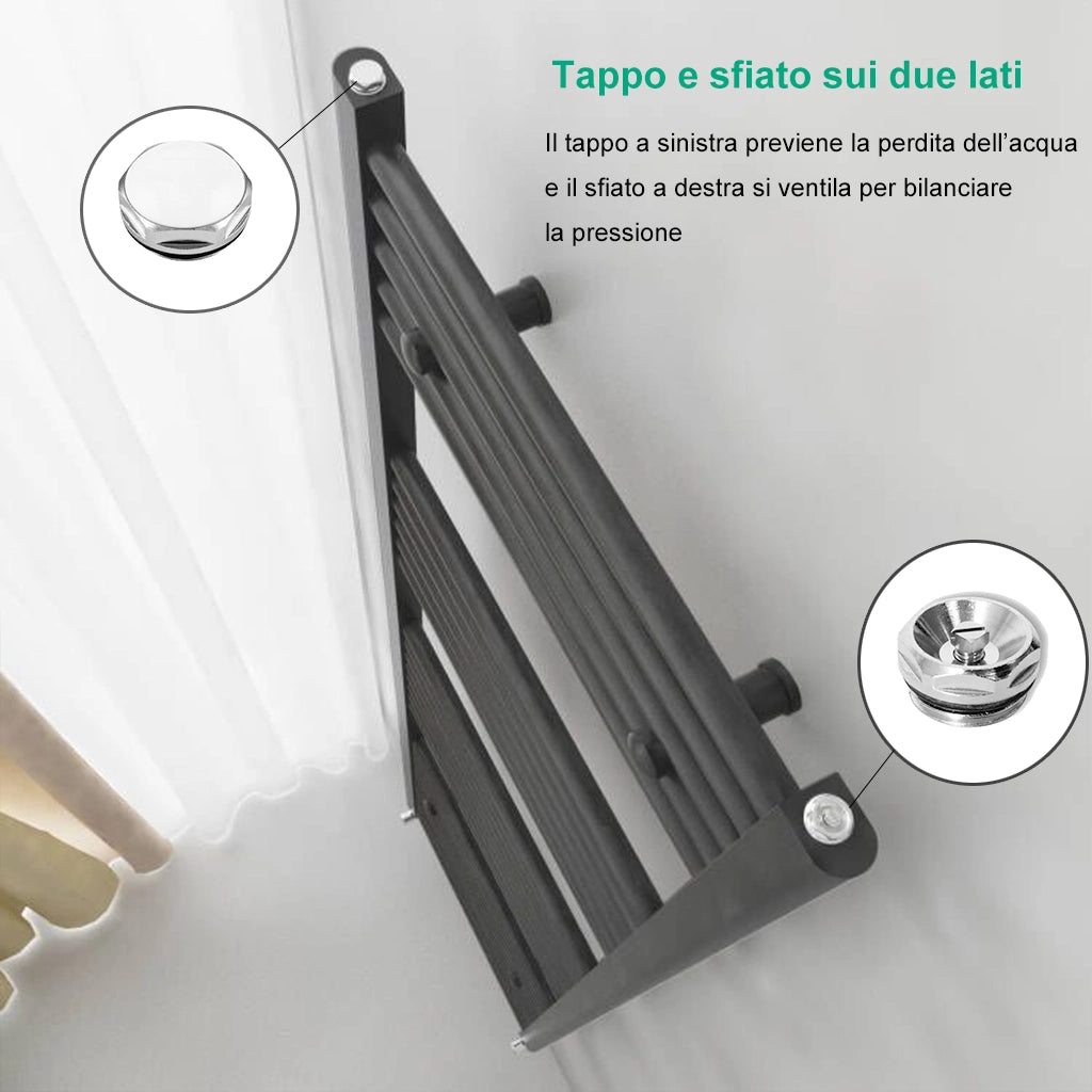 Termoarredo Bagno in Acciaio al Carbonio Calorifero Riscaldamento ad Acqua Antracite 800x600 mm