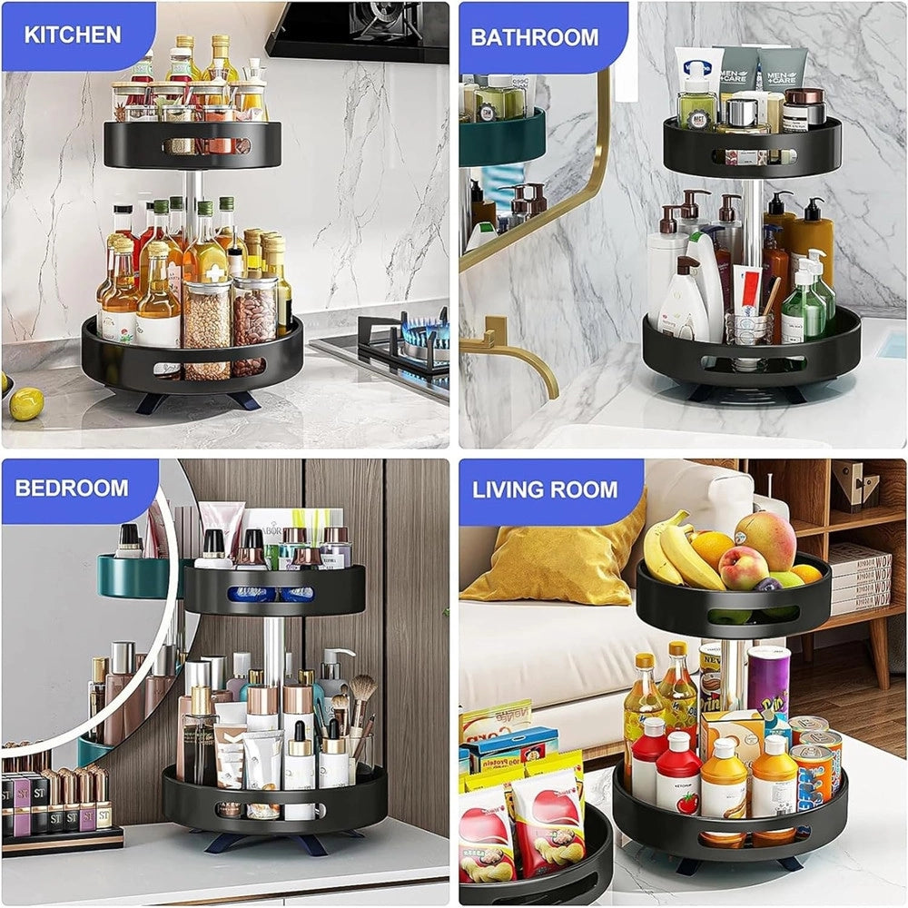 Trade Shop - Portaspezie Organizer Mensola Girevole A 360° Per Cucina Bagno Soggiorno Camera 2 Livelli -