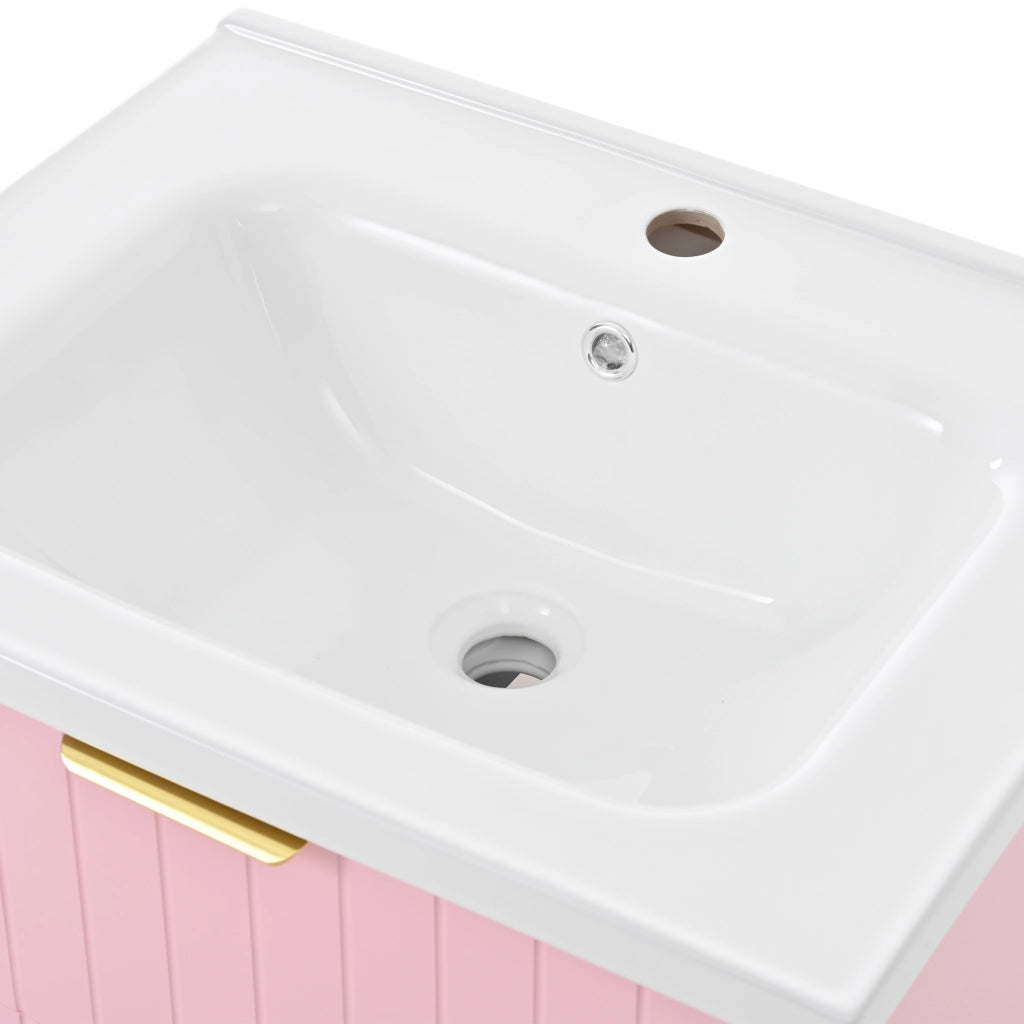 Mobile sottolavabo sospeso con lavabo singolo e doppio spazio contenitore in MDF rosa bianco 60,5 × 47,5 × 47 cm