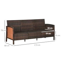 Divano da Giardino a 3 Posti in Rattan PE e Acciaio, 173x68x78 cm, Marrone