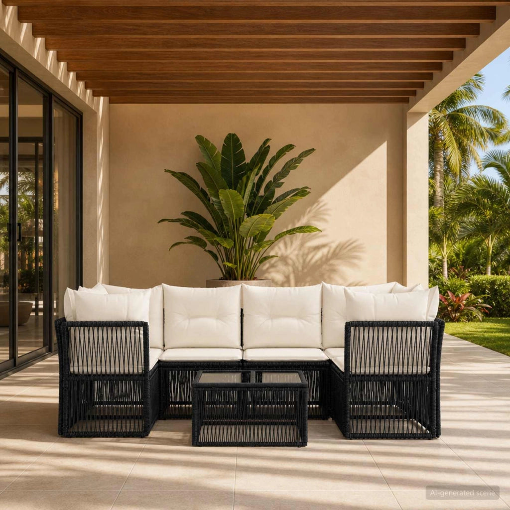 Set Divano da Giardino 7 pz Nero polyrattan 3434137