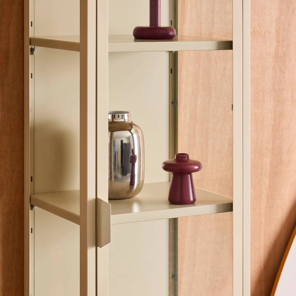 Vetrina in acciaio e vetro temperato con 1 anta, 160cm, beige