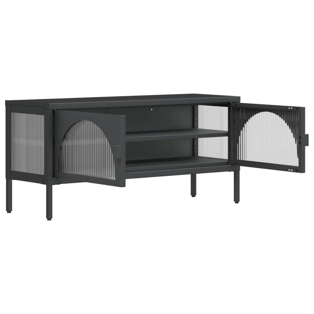 Mobile Porta TV-Mobile per TV-Credenza TV Nero 105x35x50 cm Vetro e Acciaio