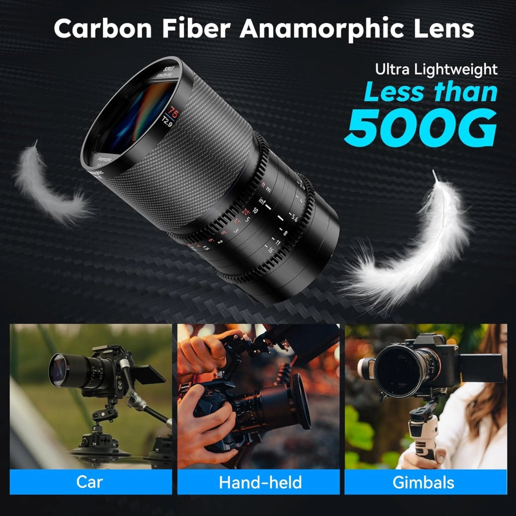 Saturn 75mm T2.9 1.6X Full Frame carbonio fibra Anamorphic Lens, cine cinema obiettivo obiettivi lens lenti lente più leggero di 500g (Nature Flares, L Mount)