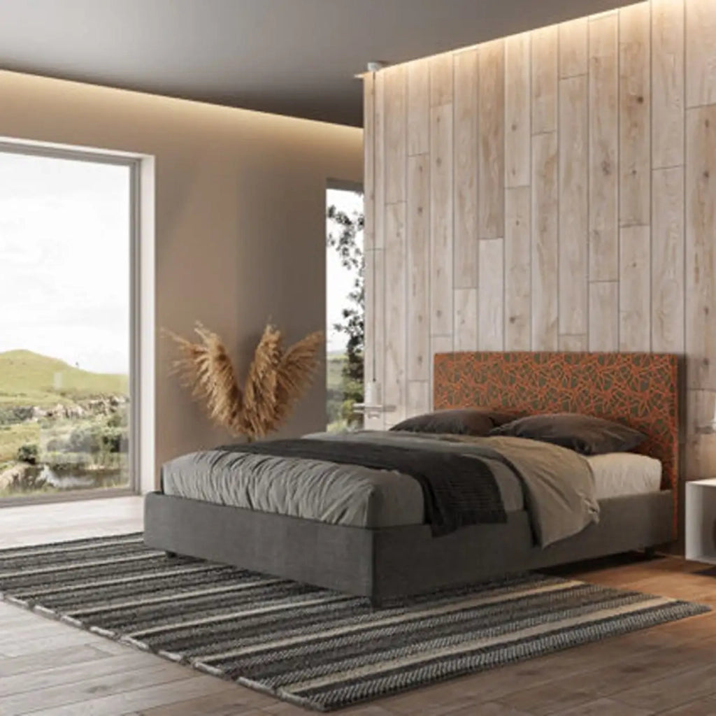 Letto matrimoniale contenitore imbottito 160x200 tessuto Era 4 arancio Arla