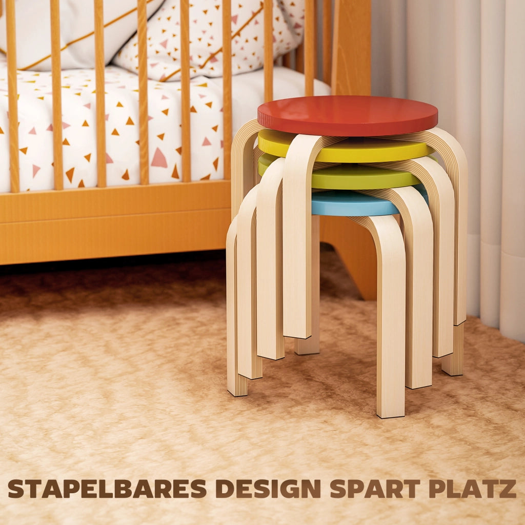 Sgabello Impilabile Set 4 Pezzi ¨C Xylo ¨C Compensato di Betulla Laccato Multicolore con Piedini in Feltro