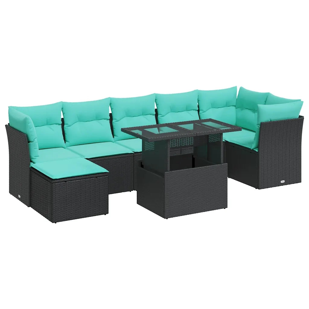 Set Divani da Giardino con Cuscini 8pz Nero Polyrattan Acacia 3326198