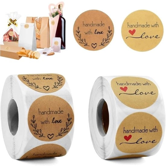 Etichette Ronde Decorative 1000 pezzi - Autocolante - Carta Kraft - Manufatti Artigianali - Progettazione Descrivibile