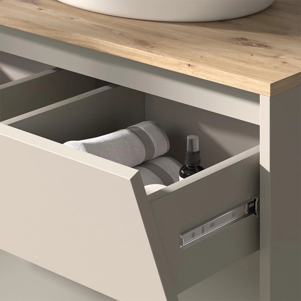 Mobile sottolavabo per bagno Edelin, Cachemire, 80 x 50 cm con 2 cassetti, per montaggio a parete e compatibile con sifoni standard