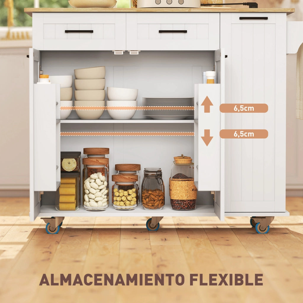 Tavolo da cucina pieghevole con 2 cassetti e presa USB ¨C Minimal ¨C 119,5x74x94,5 cm bianco