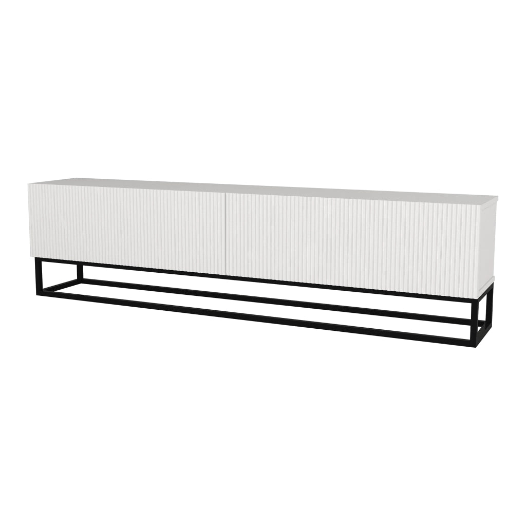 Mobile Porta TV Verpsboga a 2 Ante Decorative e Telaio Lungo in Metallo 180x32x47 cm - Bianco [en.casa]