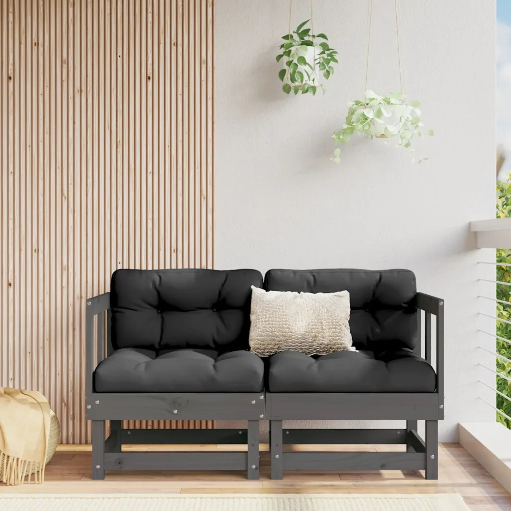 Divano componibile-Divani Angolari con Cuscini 2 pz Legno Massello di Pino Grigio 366712