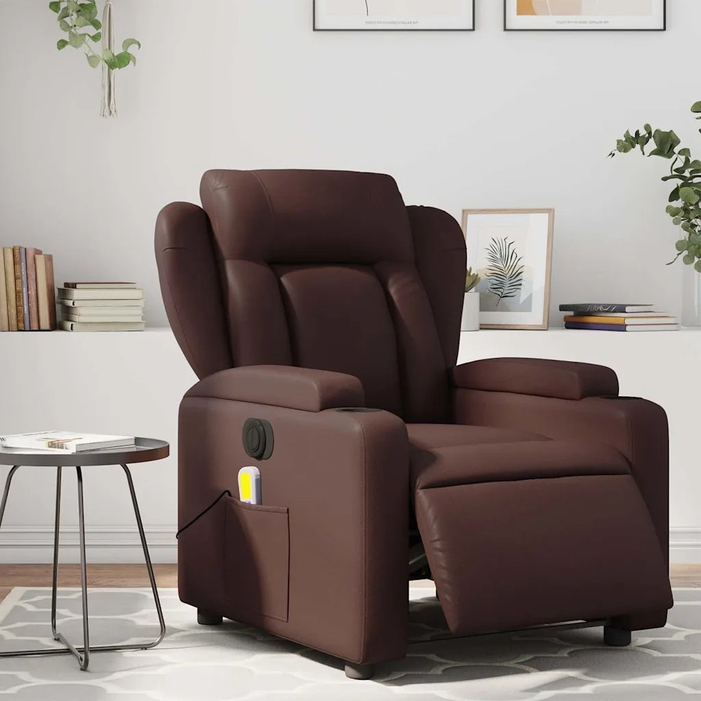Poltrona Massaggiante | Sedia Relax Elettrica Marrone in Similpelle