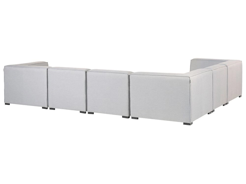 Set divano ad angolo per ambienti interni ed esterni con rivestimento in tessuto grigio a 7 posti con divano da giardino ottomana destro