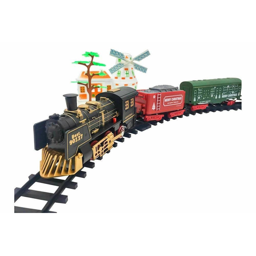 Trade Shop - Trenino Elettrico Natalizio Con Mulino Luci E Suoni Decorazioni Natale 20pcs -