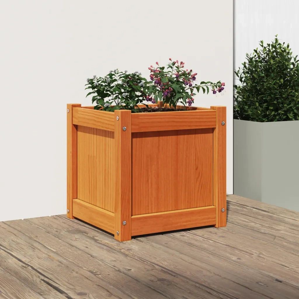 Fioriera Giardino-Vaso da Esterno-Contenitore per Piante Marrone Cera 40x40x40 cm Legno Massello Pino