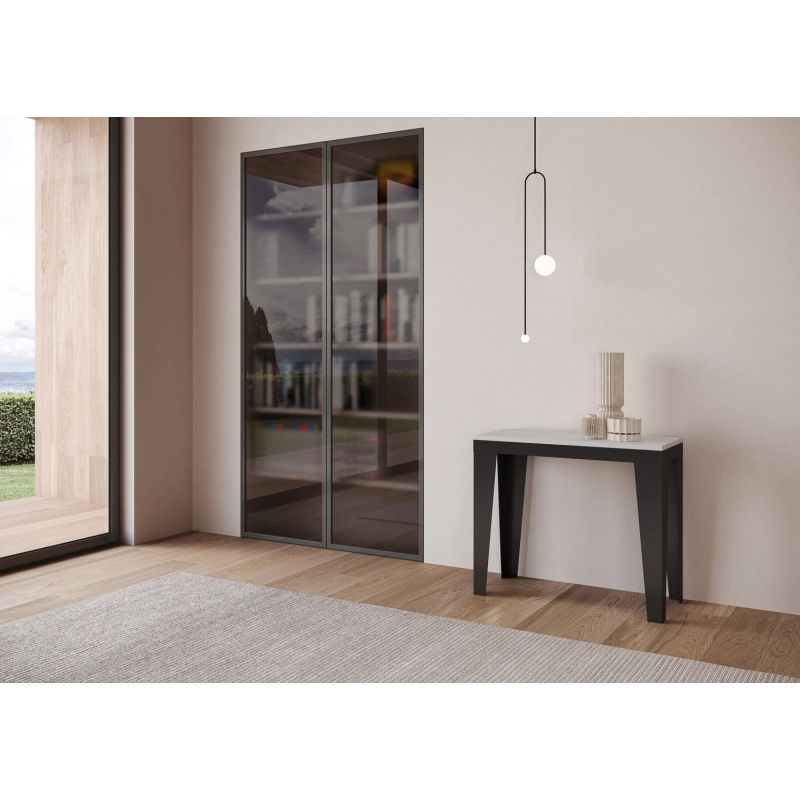 Consolle allungabile 90x40/300 cm Flame Evolution telaio Antracite - Bianco Frassino