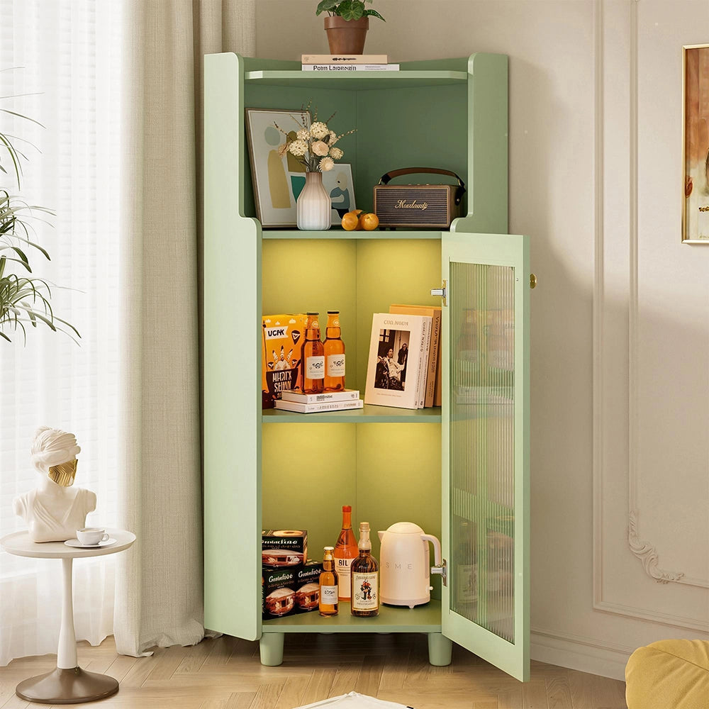 Armadio d'angolo verde laccato con illuminazione LED - Xylo - 63.5*124 cm - Controllo App